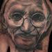 Tattoos - Black and Grey Portrait Tattoo of Gandhi - 76763
